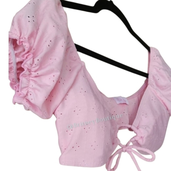 Pink Lily Tops - Pink Lilly Eyelet Crop Top